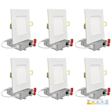 Nuwatt 4" Square Ceiling Light Ultra Thin LED Recessed Lighting 5CCT 2700K/3000K/3500K/4000K/5000K 6 PK NW-P-SQDL-4-9W-5CT-WH-6P